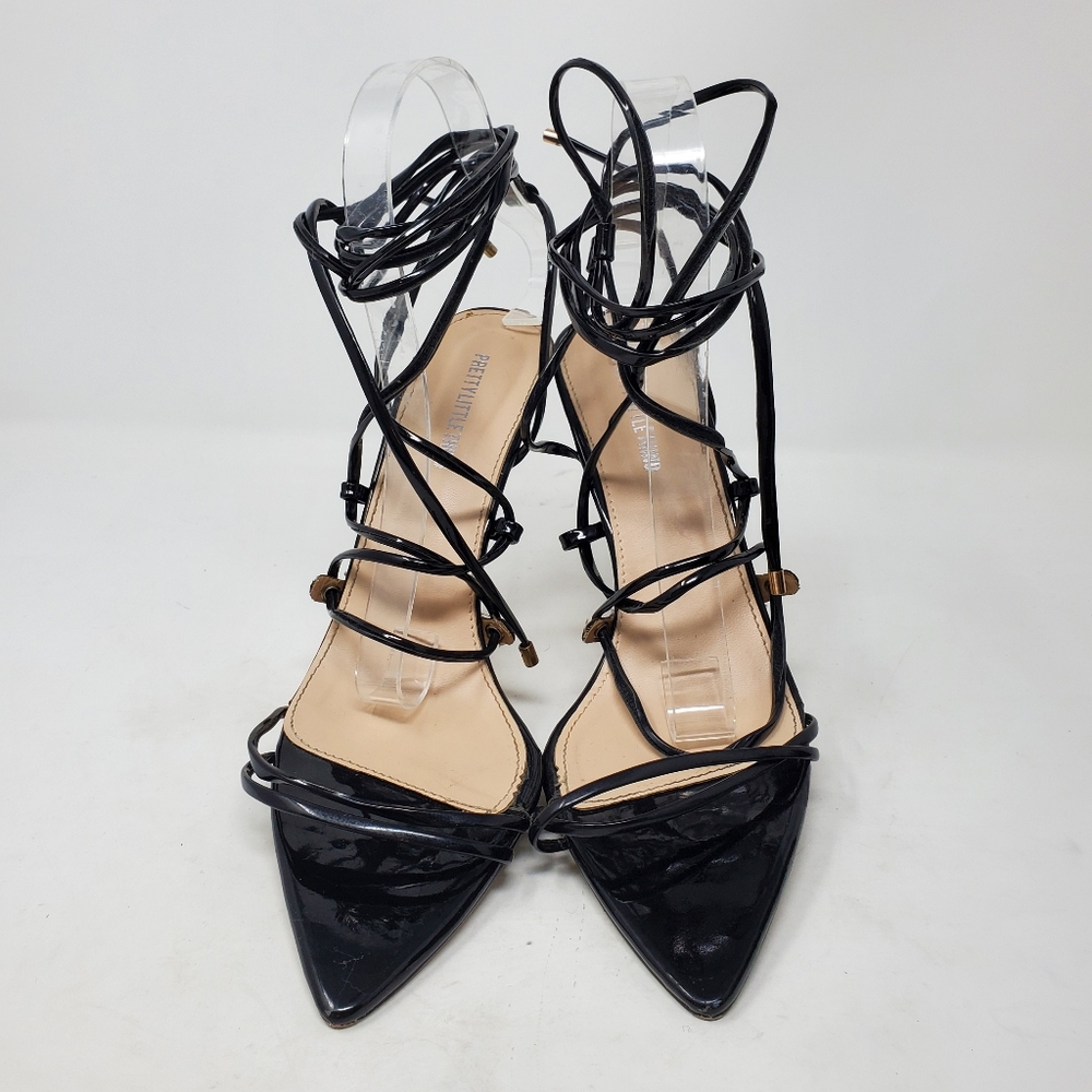 PRETTY LITTLE THING Black Strappy Gladiator Point Toe Sandal Heel Size 8